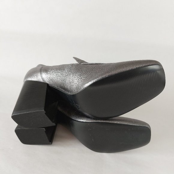 Marc Fisher Ltd Metallic Pumps Leather Square toe Block Heels Marlo Gray Shoes - Picture 10 of 11